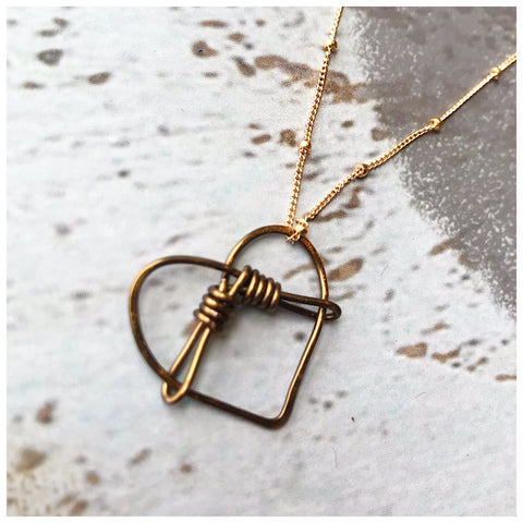 Pendant Bronze Jewelry Wire Bound Wire Heart Necklace